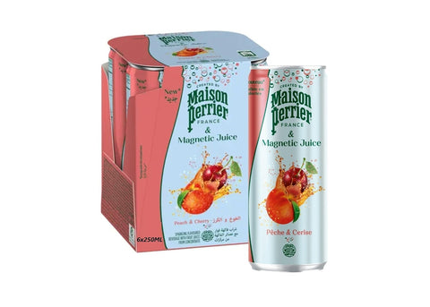 Maison Perrier juice packaging with fruit illustration on a white background