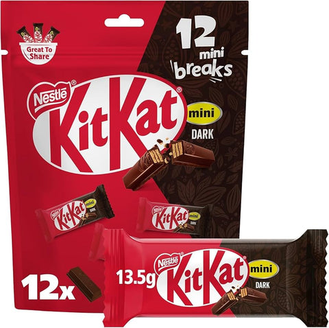 Kit Kat mini dark chocolate bars packaging with Nestle logo