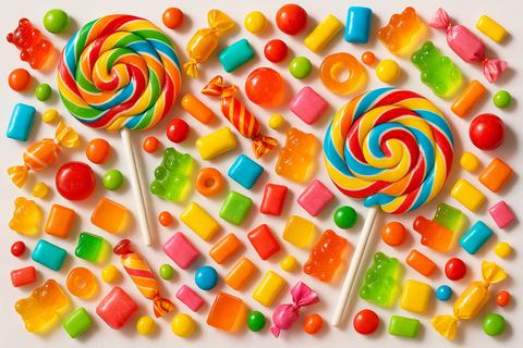 candy, jelly and gum