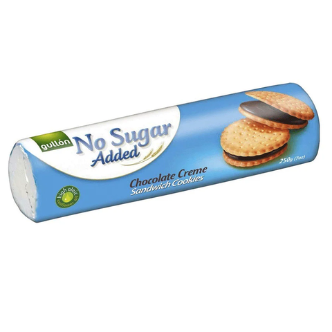Pack of Gullon No Sugar Added Chocolate Creme Sandwich Cookies on a white background